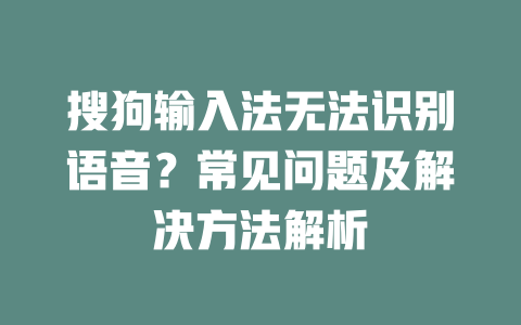 搜狗输入法无法识别语音？常见问题及解决方法解析 二